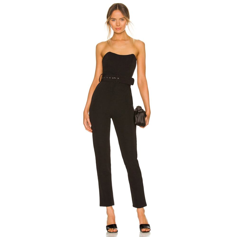 Superdown Naomi Jumpsuit Black‎ Strapless NO BELT Straight Leg Ankle Sz S